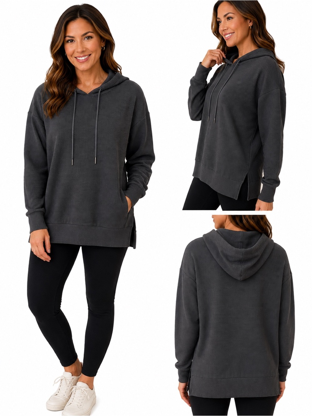 Maurices Charcoal Ribbed Hoodie Pullover Sweatshirt